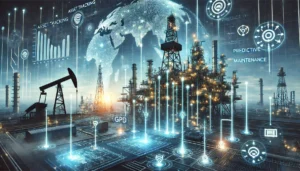 A high-tech and futuristic image representing asset tracking in the oil and gas industry for predictive maintenance. The image should feature an oil r